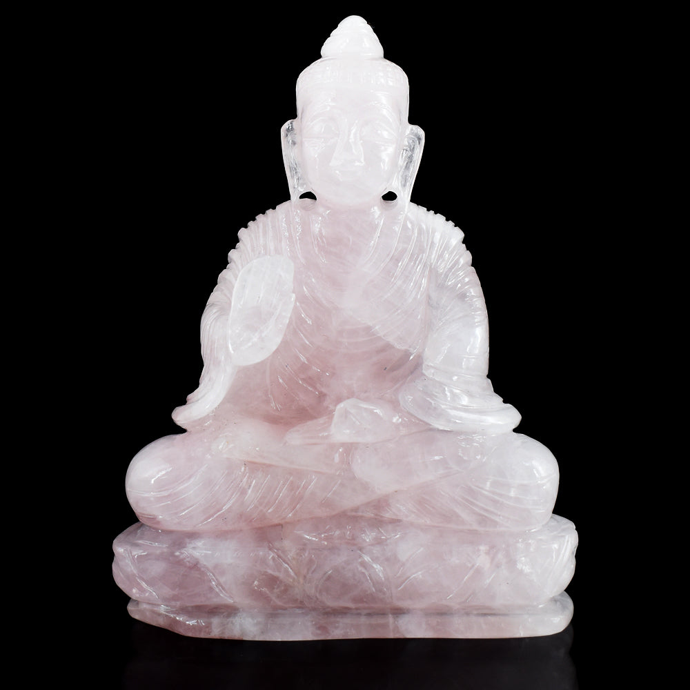 Natural 4037.00 Cts Genuine Pink Rose Quartz Hand Carved Gemstone Crystal Buddha Statue Carving