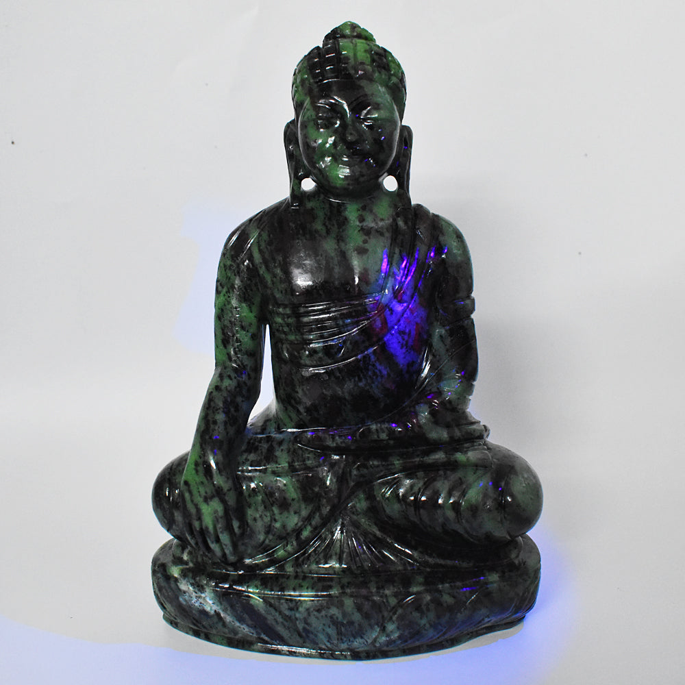 Stunning  8950.00 Cts Genuine Ruby Zoisite Hand Carved Crystal Buddha Idol Gemstone Carving