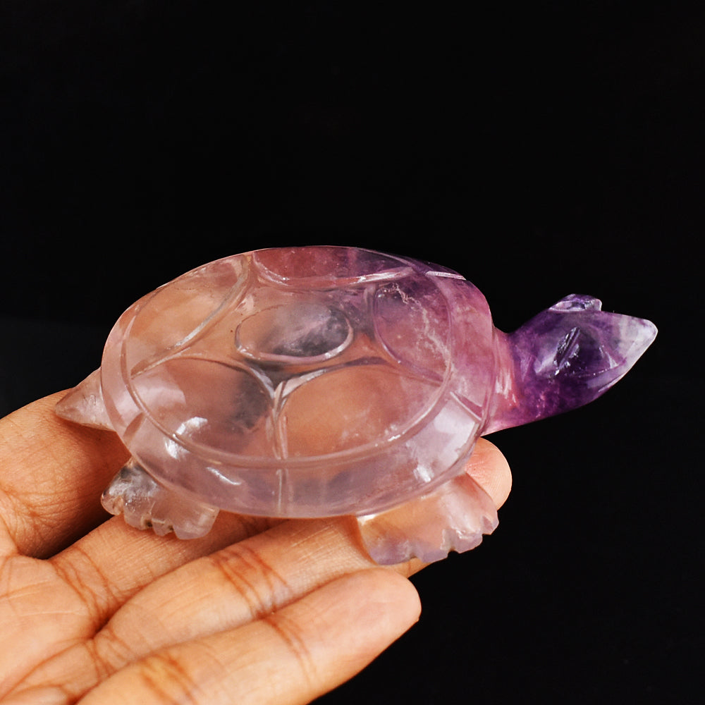 Awesome  474.00 Carats  Genuine  Multicolor  Fluorite  Hand  Carved Crystal  Gemstone Turtle Carving