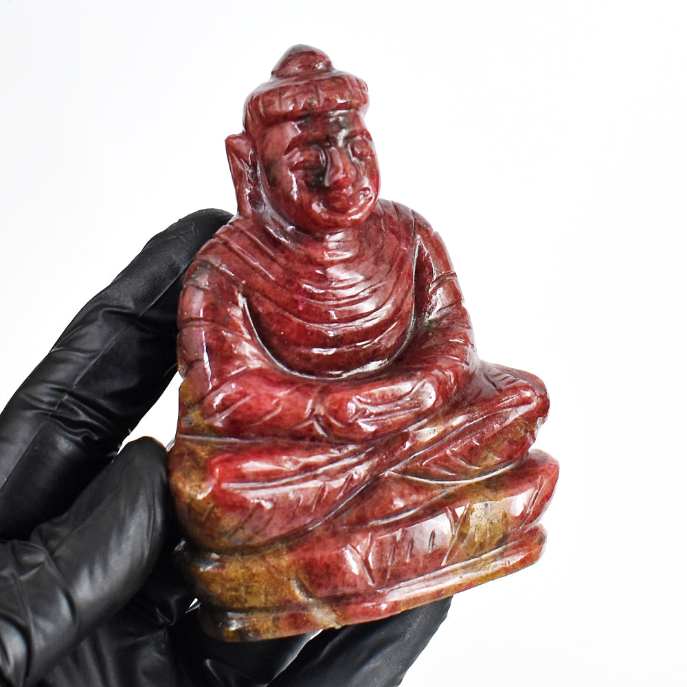 Amazing 1455.00 Cts Genuine Rhodonite Hand Carved Gemstone Buddha Idol Crystal Carving