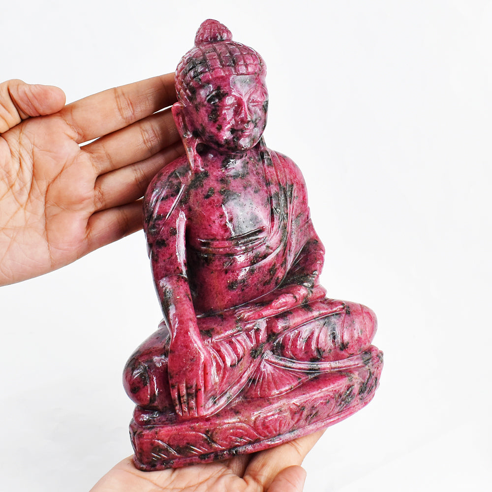 Natural  11850.00 Carats Genuine Rhodonite Hand Carved Crystal Buddha Idol Gemstone Carving