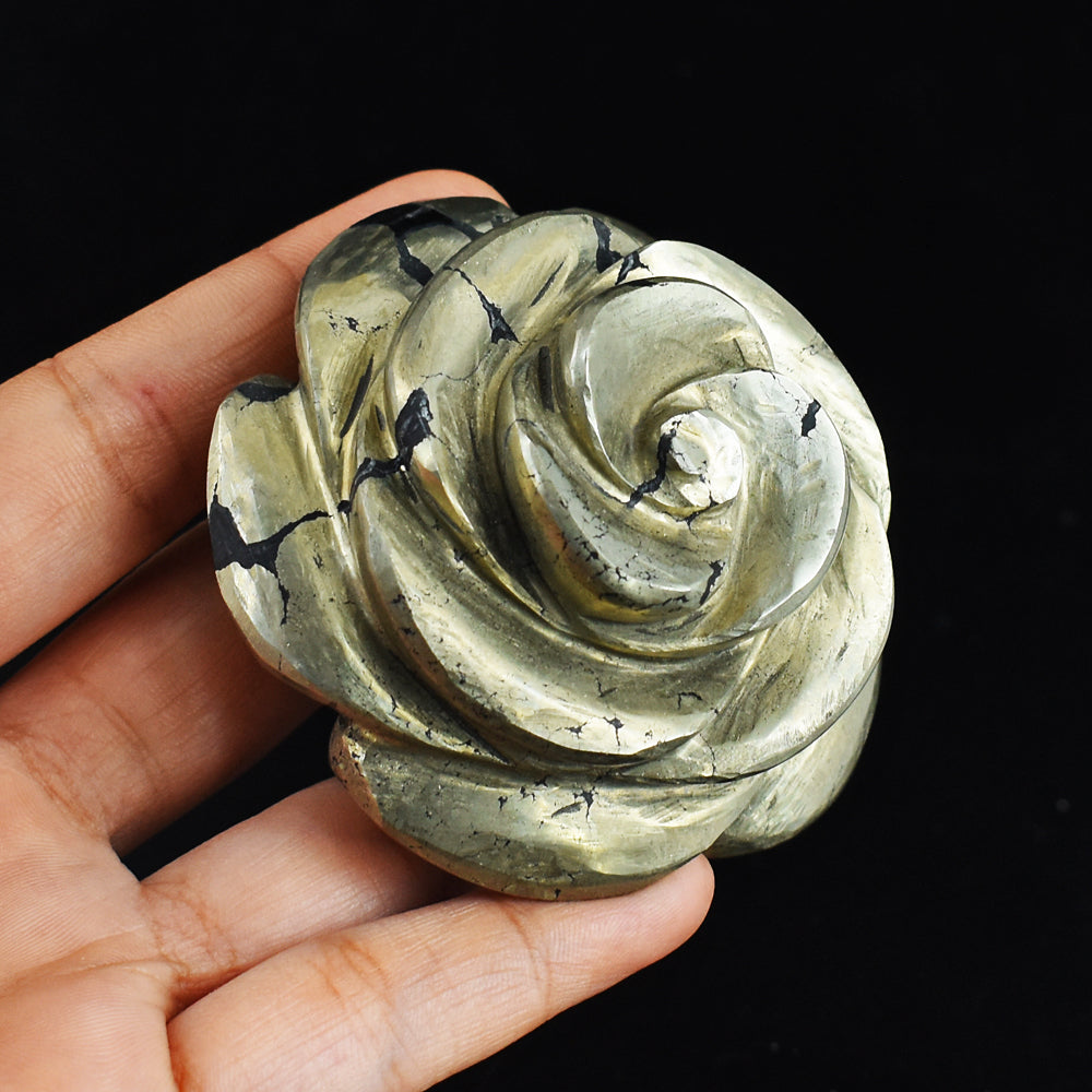 Natural 1650.00 Carats Genuine  Pyrite  Hand  Carved Crystal  Rose Flower  Gemstone  Carving