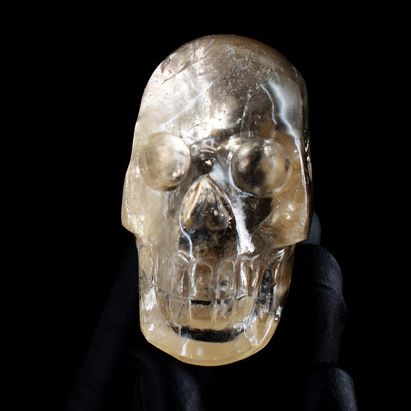 Natural 573.00 Carats Genuine White Quartz Hand Carved Crystal Gemstone Skull Carving