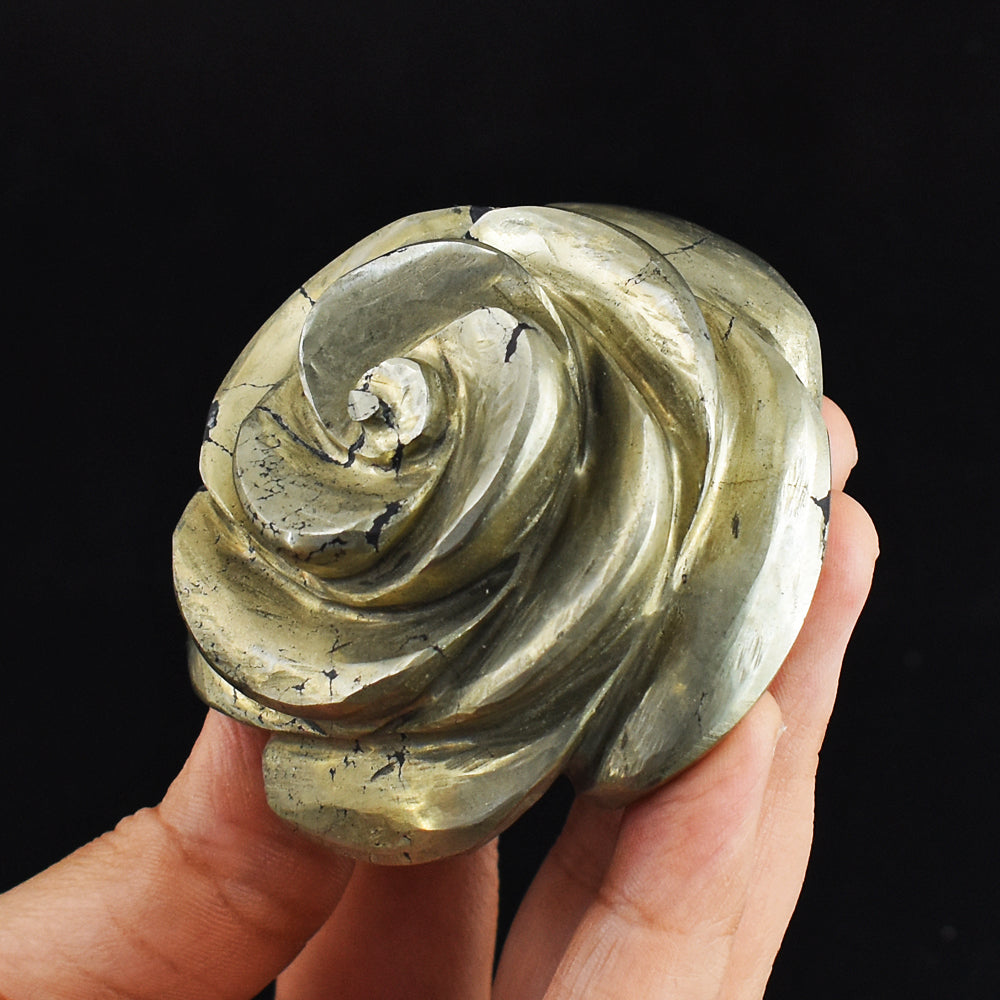 Natural 1650.00 Carats Genuine  Pyrite  Hand  Carved Crystal  Rose Flower  Gemstone  Carving