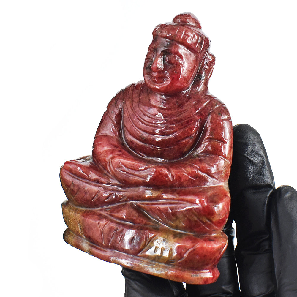 Amazing 1455.00 Cts Genuine Rhodonite Hand Carved Gemstone Buddha Idol Crystal Carving