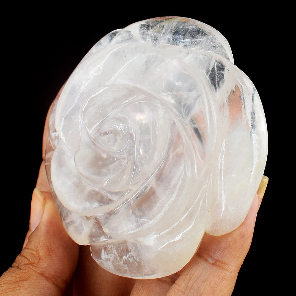 Exclusive  570.00  Carats  Genuine  White  Quartz  Hand Carved Crystal  Rose Flower  Gemstone Carving