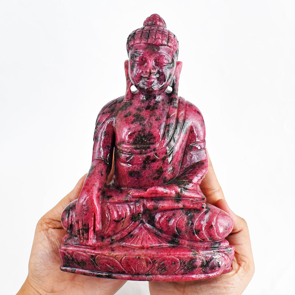 Natural  11850.00 Carats Genuine Rhodonite Hand Carved Crystal Buddha Idol Gemstone Carving