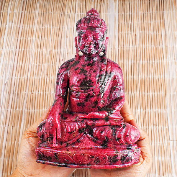 Natural  11850.00 Carats Genuine Rhodonite Hand Carved Crystal Buddha Idol Gemstone Carving