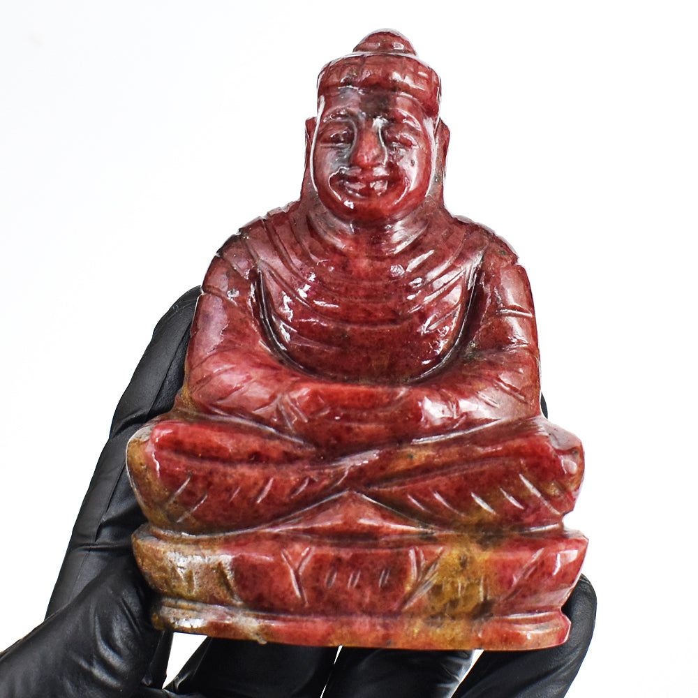 Amazing 1455.00 Cts Genuine Rhodonite Hand Carved Gemstone Buddha Idol Crystal Carving