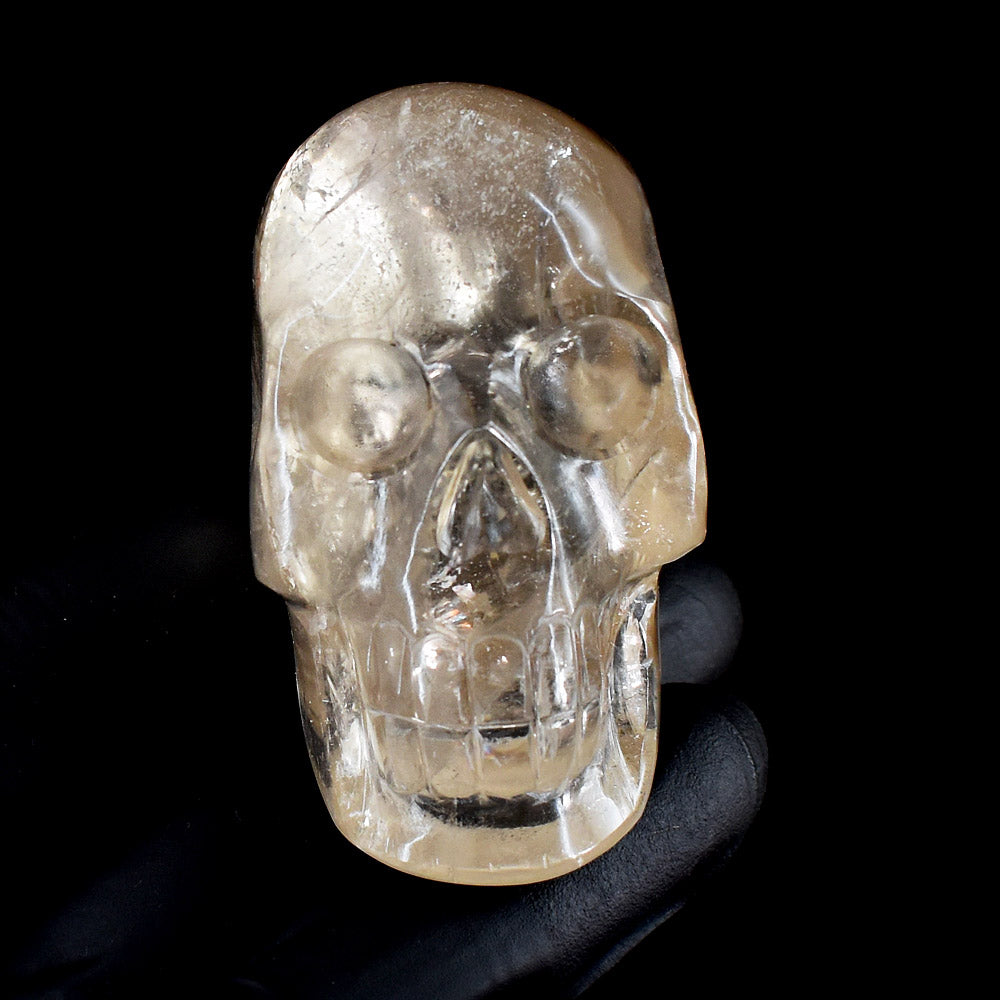 Natural 573.00 Carats Genuine White Quartz Hand Carved Crystal Gemstone Skull Carving