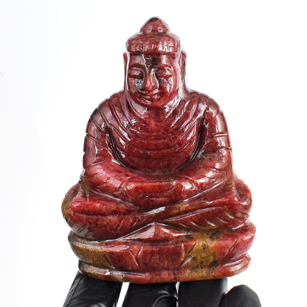 Amazing 1455.00 Cts Genuine Rhodonite Hand Carved Gemstone Buddha Idol Crystal Carving