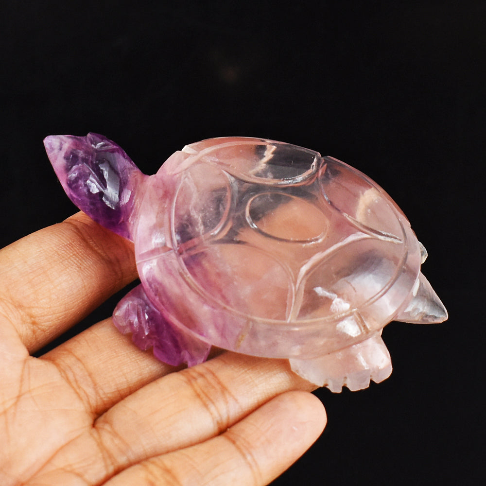 Awesome  474.00 Carats  Genuine  Multicolor  Fluorite  Hand  Carved Crystal  Gemstone Turtle Carving