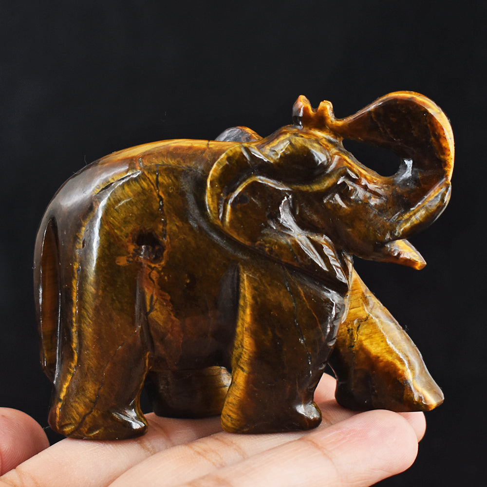 Craftsmen 683.00 Cts  Genuine Tiger Eye Hand Carved Crystal Elephant Carving