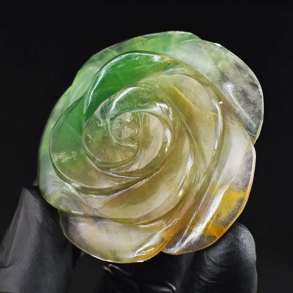 Beautiful 305.00 Cts Genuine Multicolor Fluorite Carved Gemstone Rose Carving