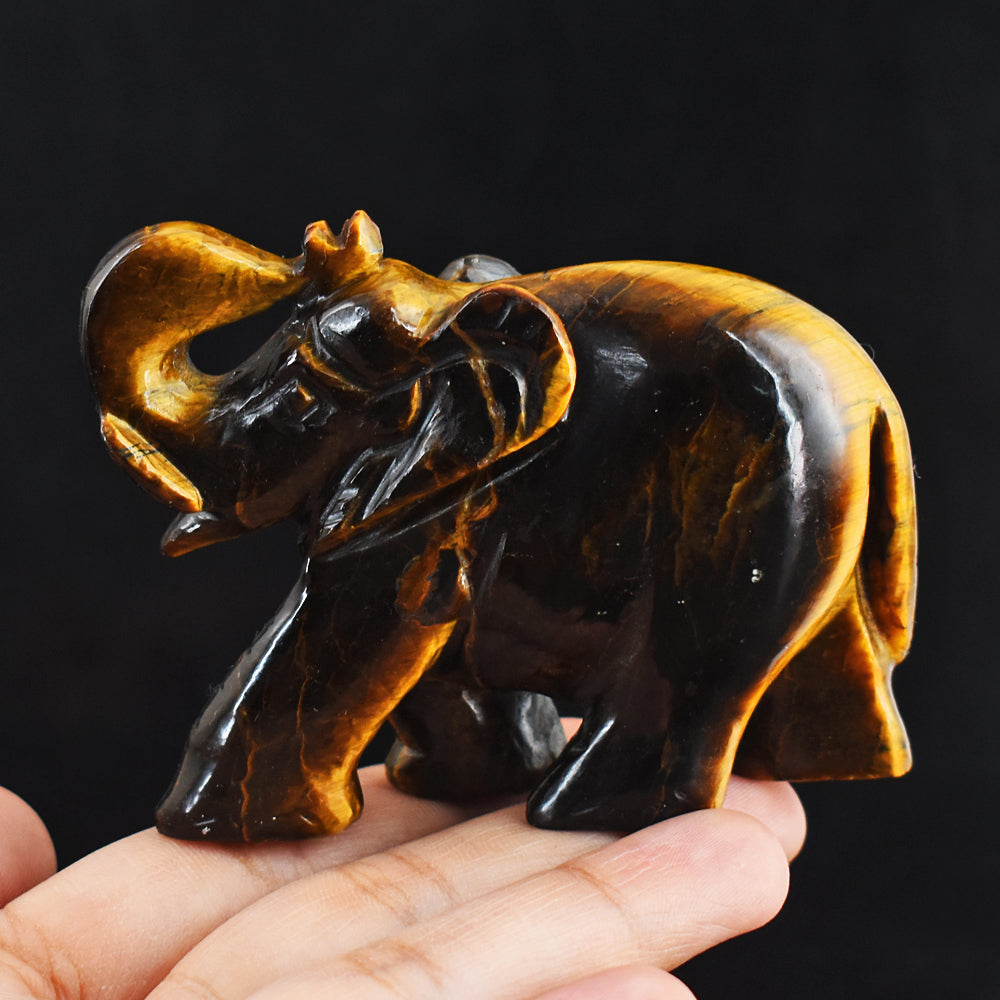 Craftsmen 683.00 Cts  Genuine Tiger Eye Hand Carved Crystal Elephant Carving