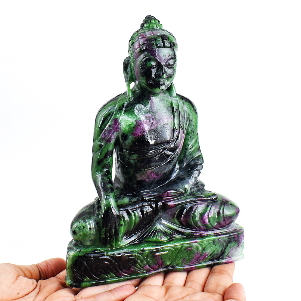 Exclusive 9340.00 Carats Genuine Ruby Zoisite Hand Carved Crystal Buddha Statue Gemstone Carving