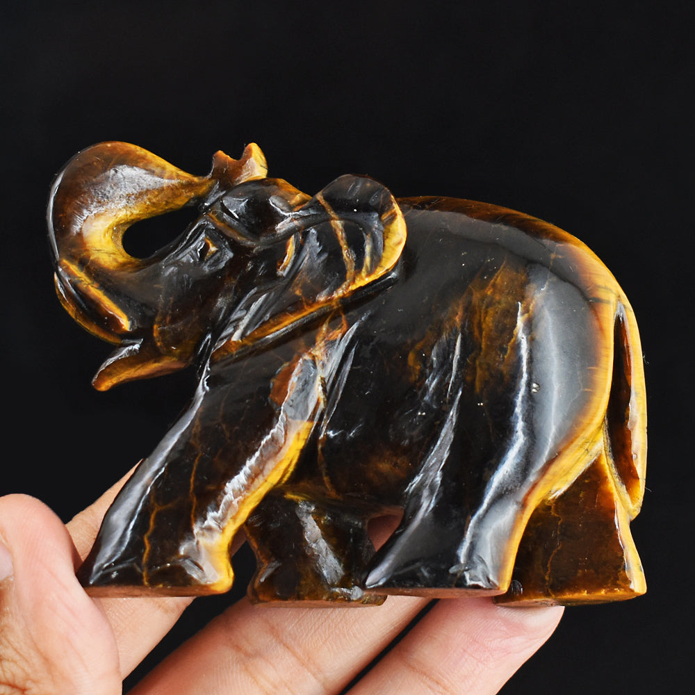 Craftsmen 683.00 Cts  Genuine Tiger Eye Hand Carved Crystal Elephant Carving