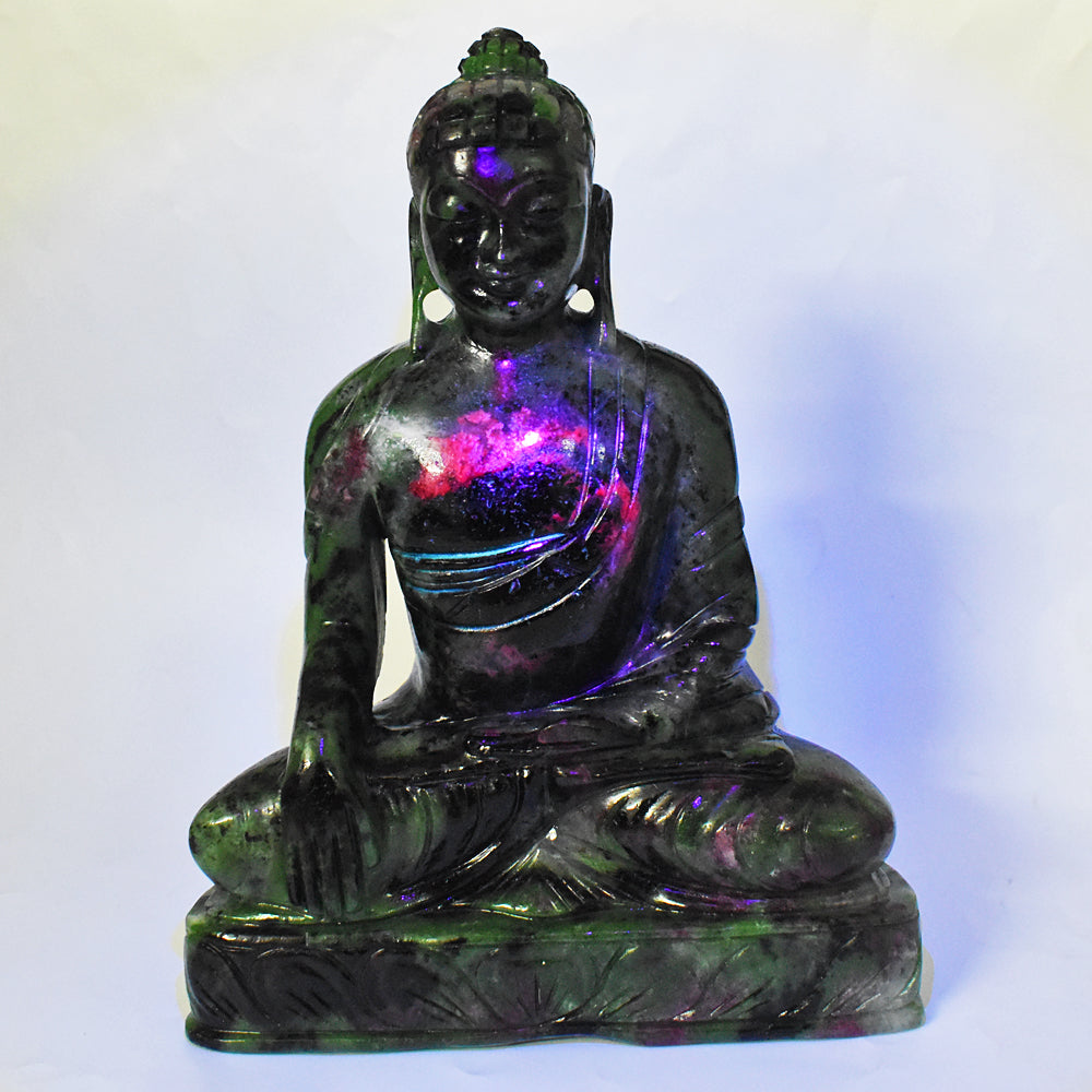 Exclusive 9340.00 Carats Genuine Ruby Zoisite Hand Carved Crystal Buddha Statue Gemstone Carving