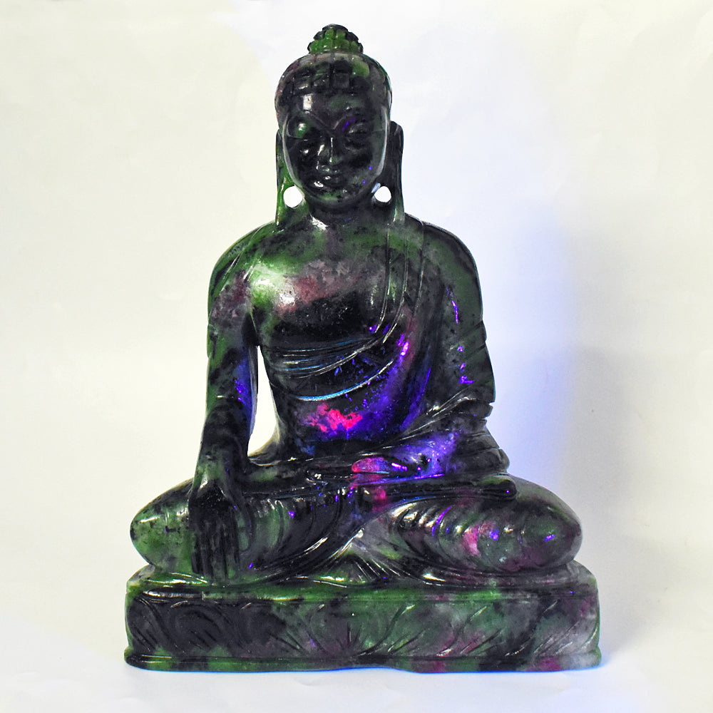 Exclusive 9340.00 Carats Genuine Ruby Zoisite Hand Carved Crystal Buddha Statue Gemstone Carving