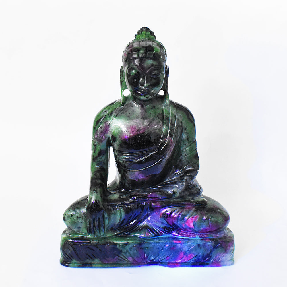 Exclusive 9340.00 Carats Genuine Ruby Zoisite Hand Carved Crystal Buddha Statue Gemstone Carving