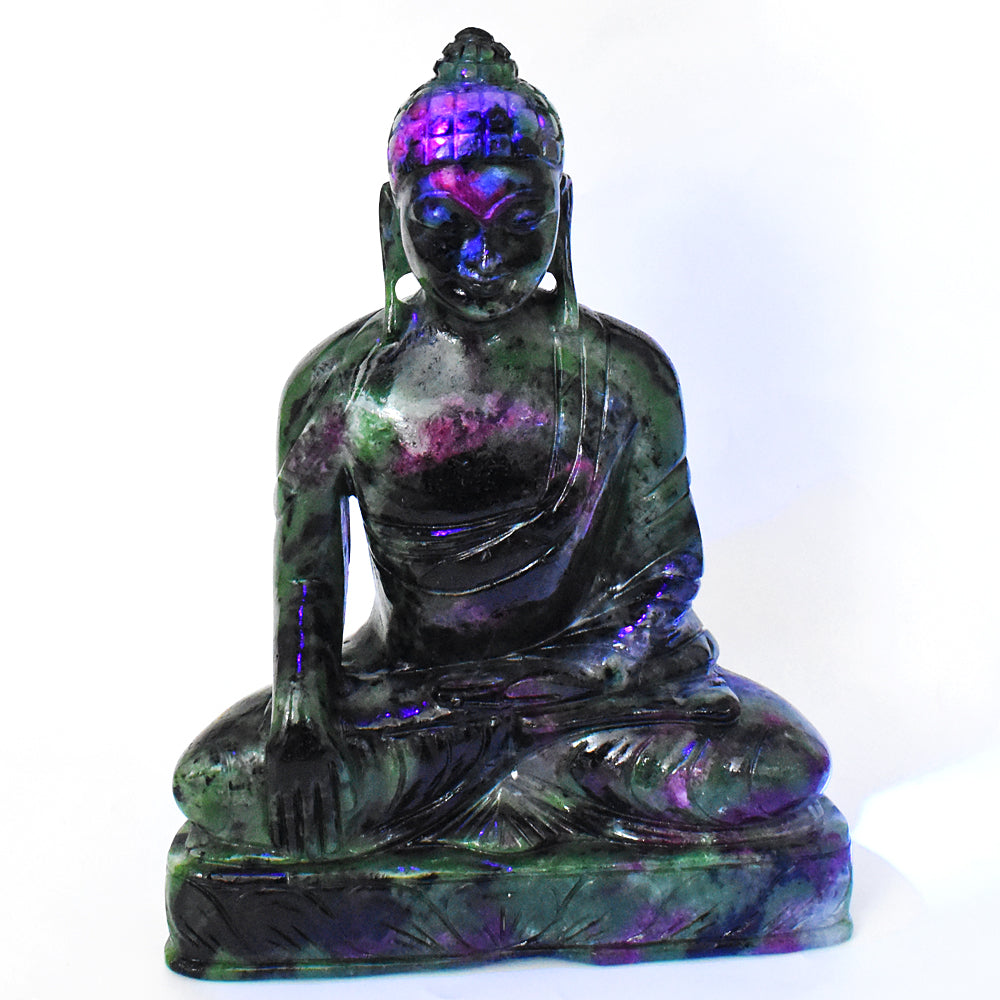 Exclusive 9340.00 Carats Genuine Ruby Zoisite Hand Carved Crystal Buddha Statue Gemstone Carving