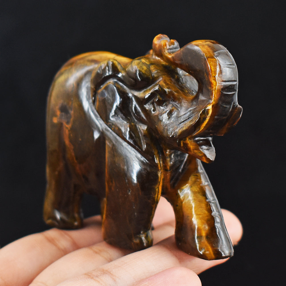 Craftsmen 683.00 Cts  Genuine Tiger Eye Hand Carved Crystal Elephant Carving