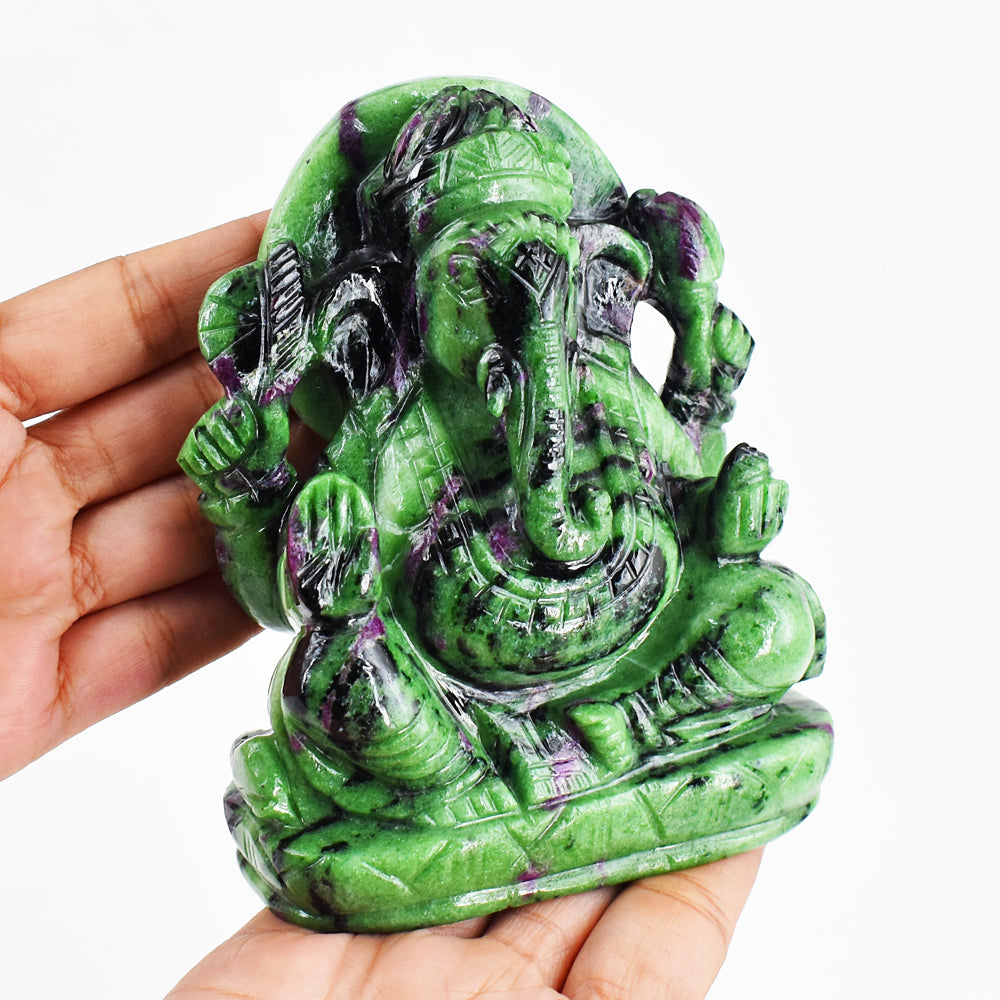 Excellent 5560.00 Cts Genuine Ruby Zoisite Hand Carved Crystal Lord Ganesha Gemstone Carving