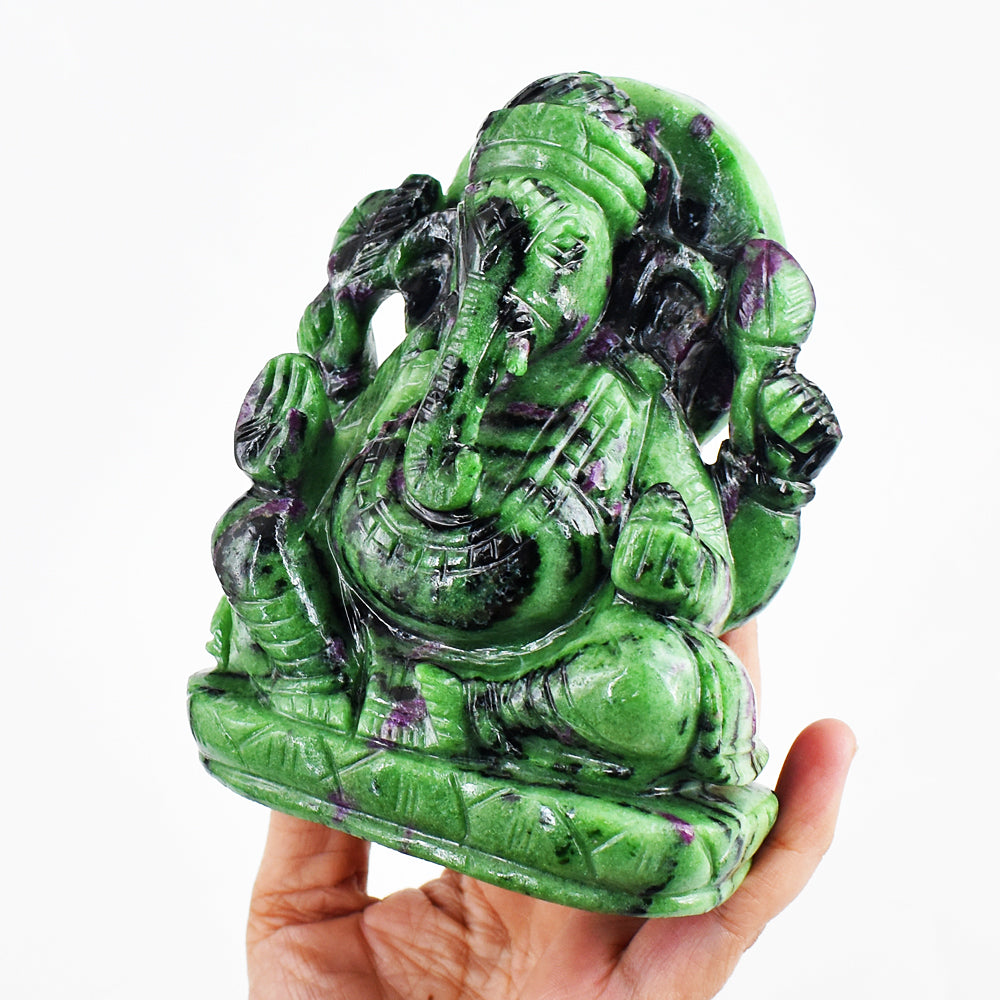 Excellent 5560.00 Cts Genuine Ruby Zoisite Hand Carved Crystal Lord Ganesha Gemstone Carving