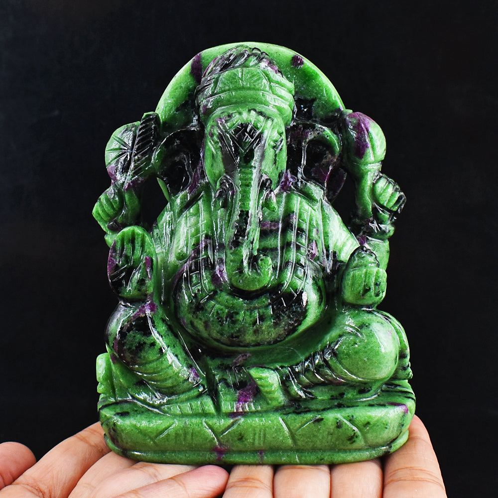 Excellent 5560.00 Cts Genuine Ruby Zoisite Hand Carved Crystal Lord Ganesha Gemstone Carving