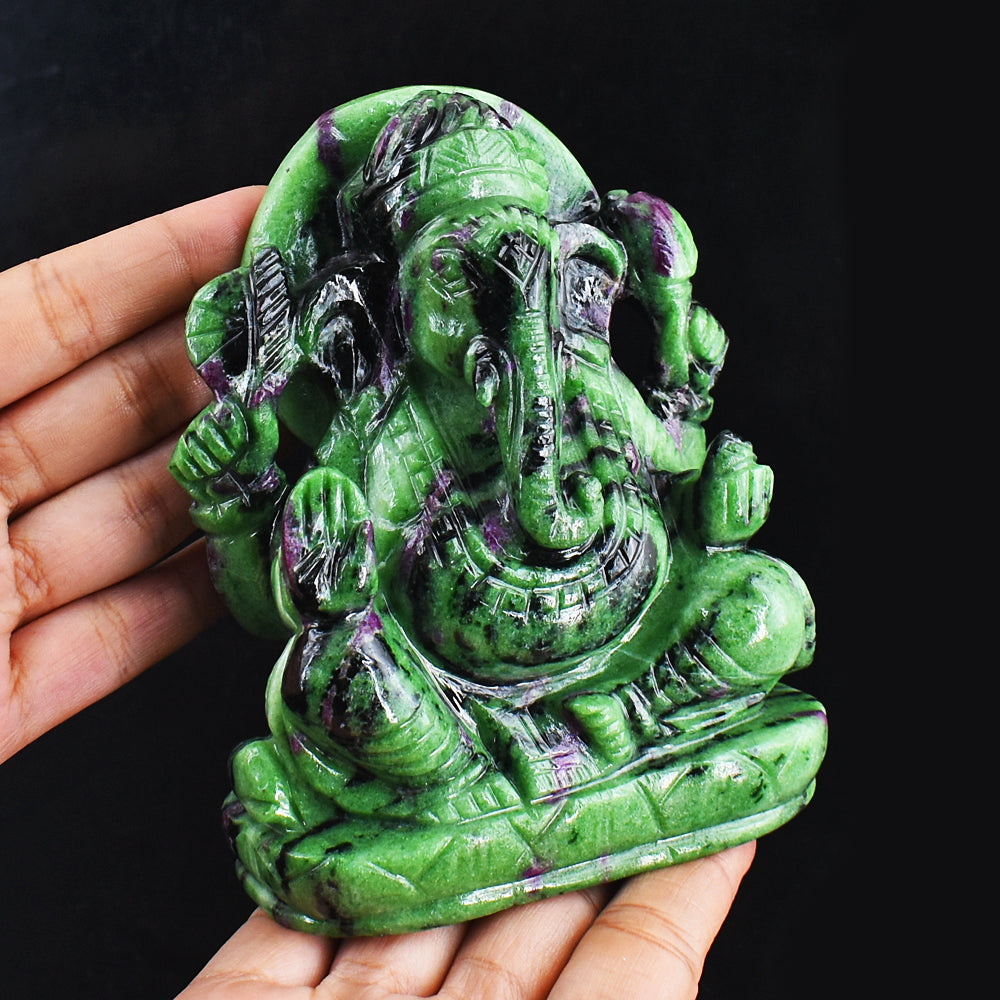 Excellent 5560.00 Cts Genuine Ruby Zoisite Hand Carved Crystal Lord Ganesha Gemstone Carving