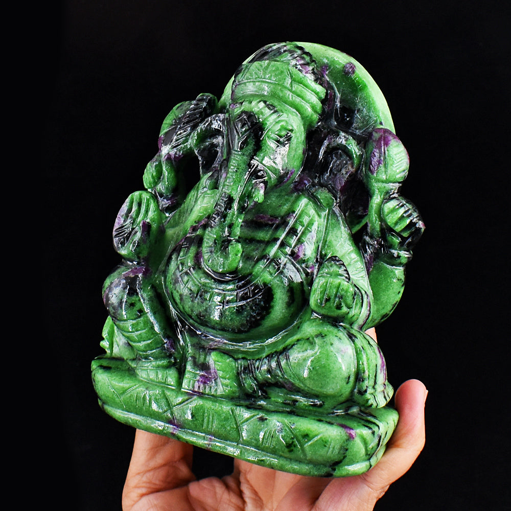 Excellent 5560.00 Cts Genuine Ruby Zoisite Hand Carved Crystal Lord Ganesha Gemstone Carving