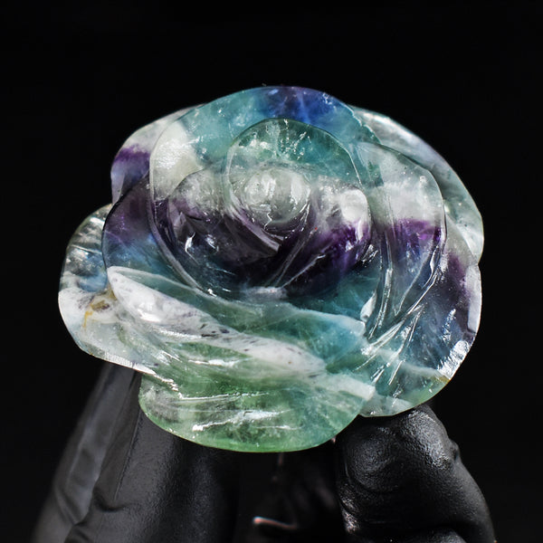 Craftsmen 300.00 Cts Genuine Multicolor Fluorite Carved Rose Gemstone Crystal Caving