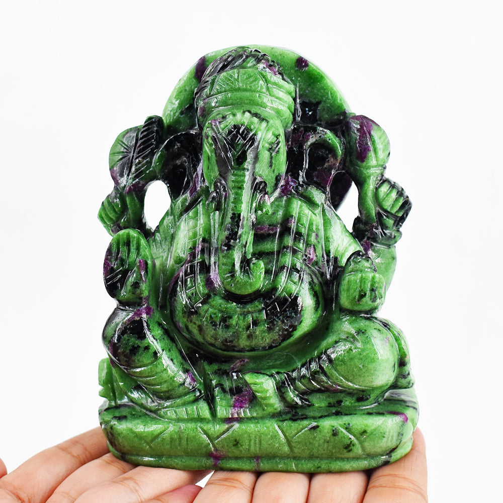 Excellent 5560.00 Cts Genuine Ruby Zoisite Hand Carved Crystal Lord Ganesha Gemstone Carving