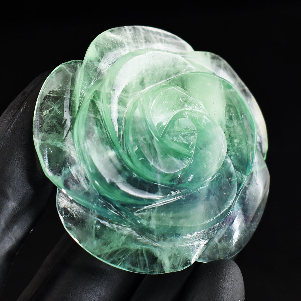 Awesome 334.00 Cts Genuine Green Fluorite Hand Carved Gemstone Rose Crystal Carving