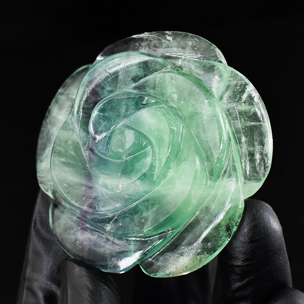 Awesome 334.00 Cts Genuine Green Fluorite Hand Carved Gemstone Rose Crystal Carving