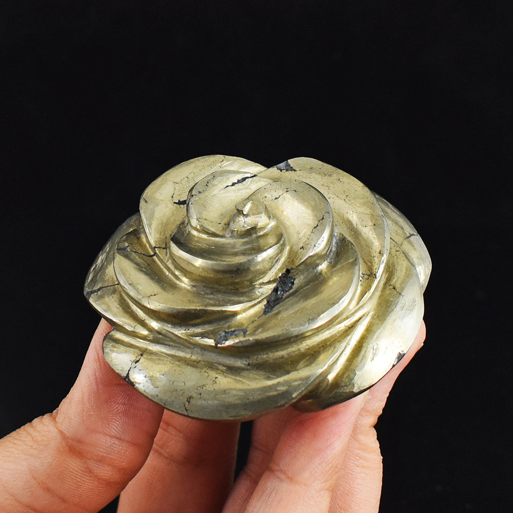 Artisian  1224.00 Carats  Genuine  Pyrite  Hand  Carved Crystal  Rose Flower  Gemstone  Carving