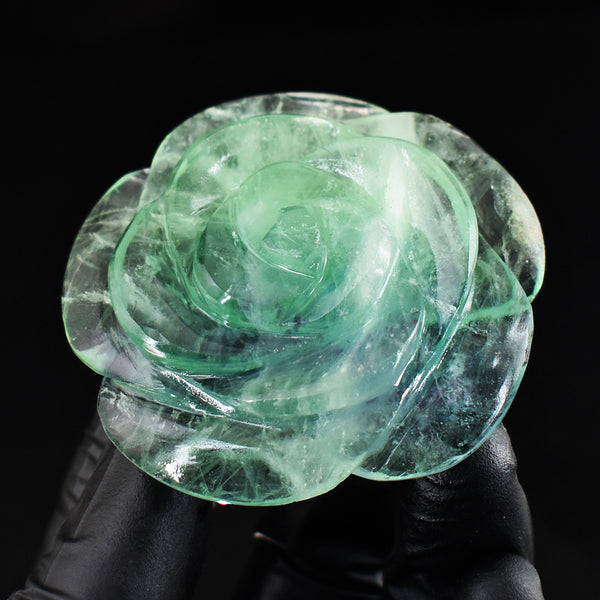 Awesome 334.00 Cts Genuine Green Fluorite Hand Carved Gemstone Rose Crystal Carving