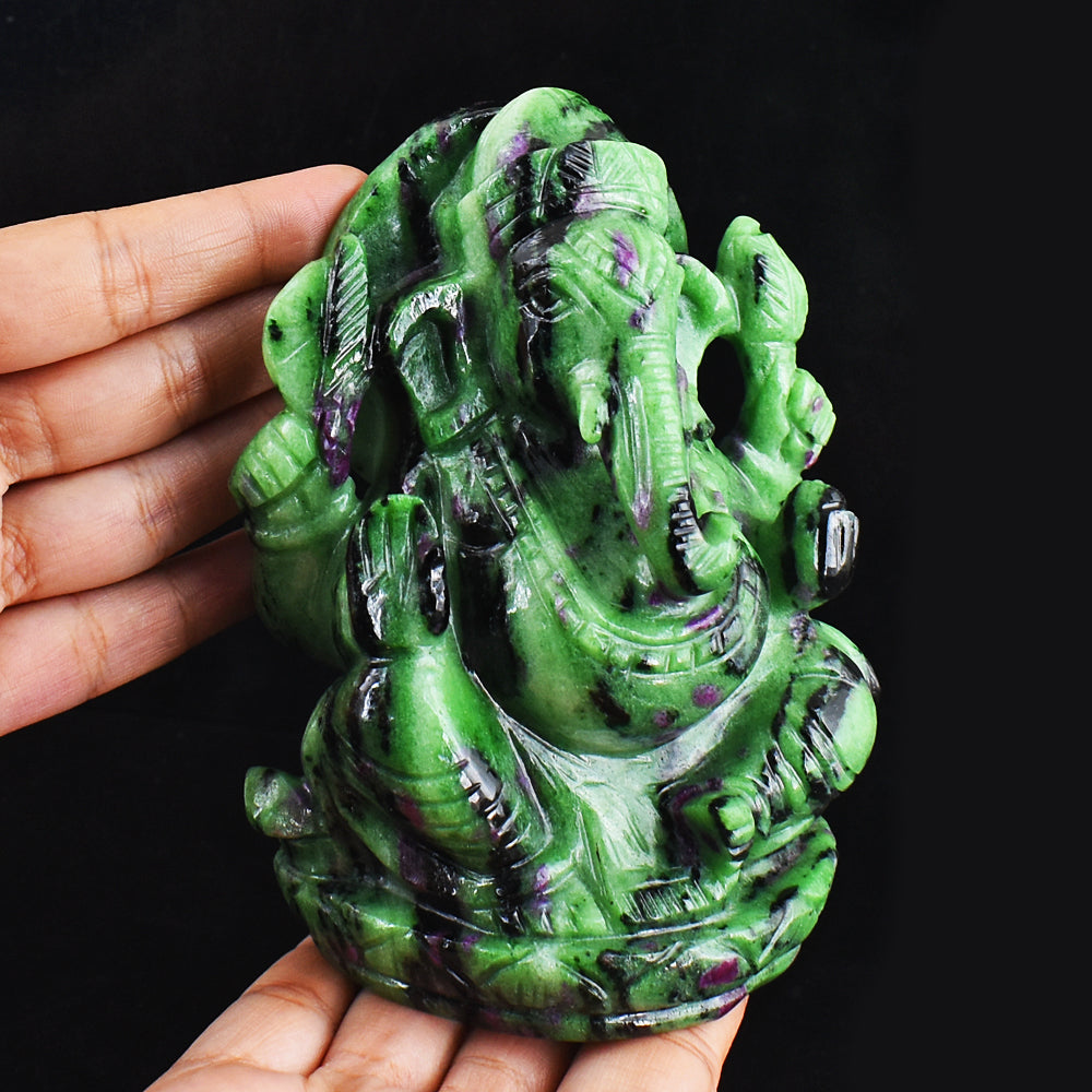 Beautiful 6156.00 Cts Genuine Ruby Zoisite Hand Carved Lord Ganesha Gemstone Carving