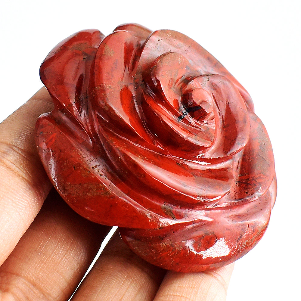 Stunning  420.00  Carats Genuine Red Jasper Hand Carved  Crystal  Rose  Flower  Gemstone