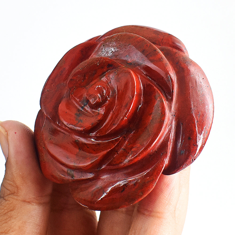 Stunning  420.00  Carats Genuine Red Jasper Hand Carved  Crystal  Rose  Flower  Gemstone