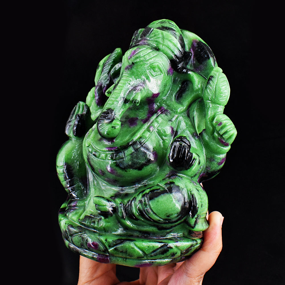 Beautiful 6156.00 Cts Genuine Ruby Zoisite Hand Carved Lord Ganesha Gemstone Carving