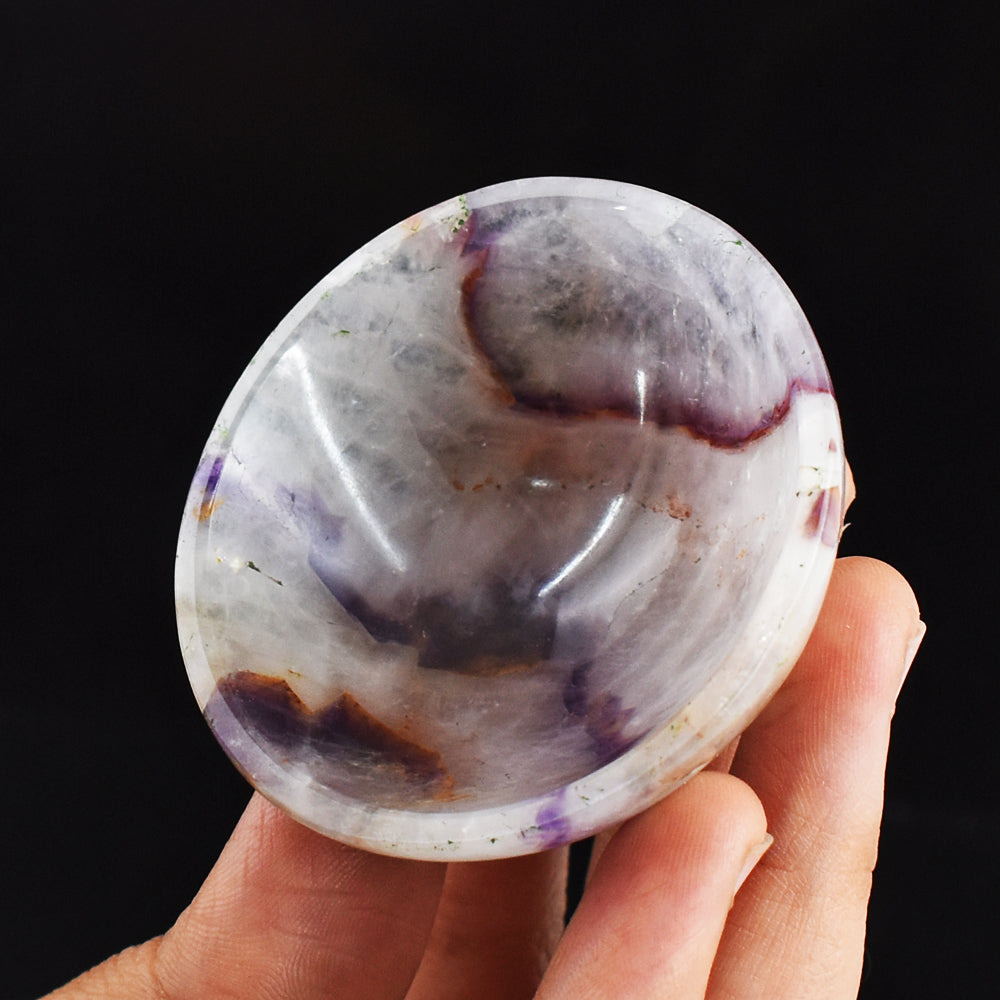 Exclusive 200.00 Carats  Genuine Bi - Color Amethyst  Hand  Carved  Crystal  Gemstone  Carving  Bowl