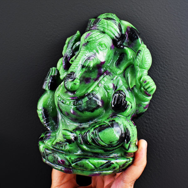 Beautiful 6156.00 Cts Genuine Ruby Zoisite Hand Carved Lord Ganesha Gemstone Carving