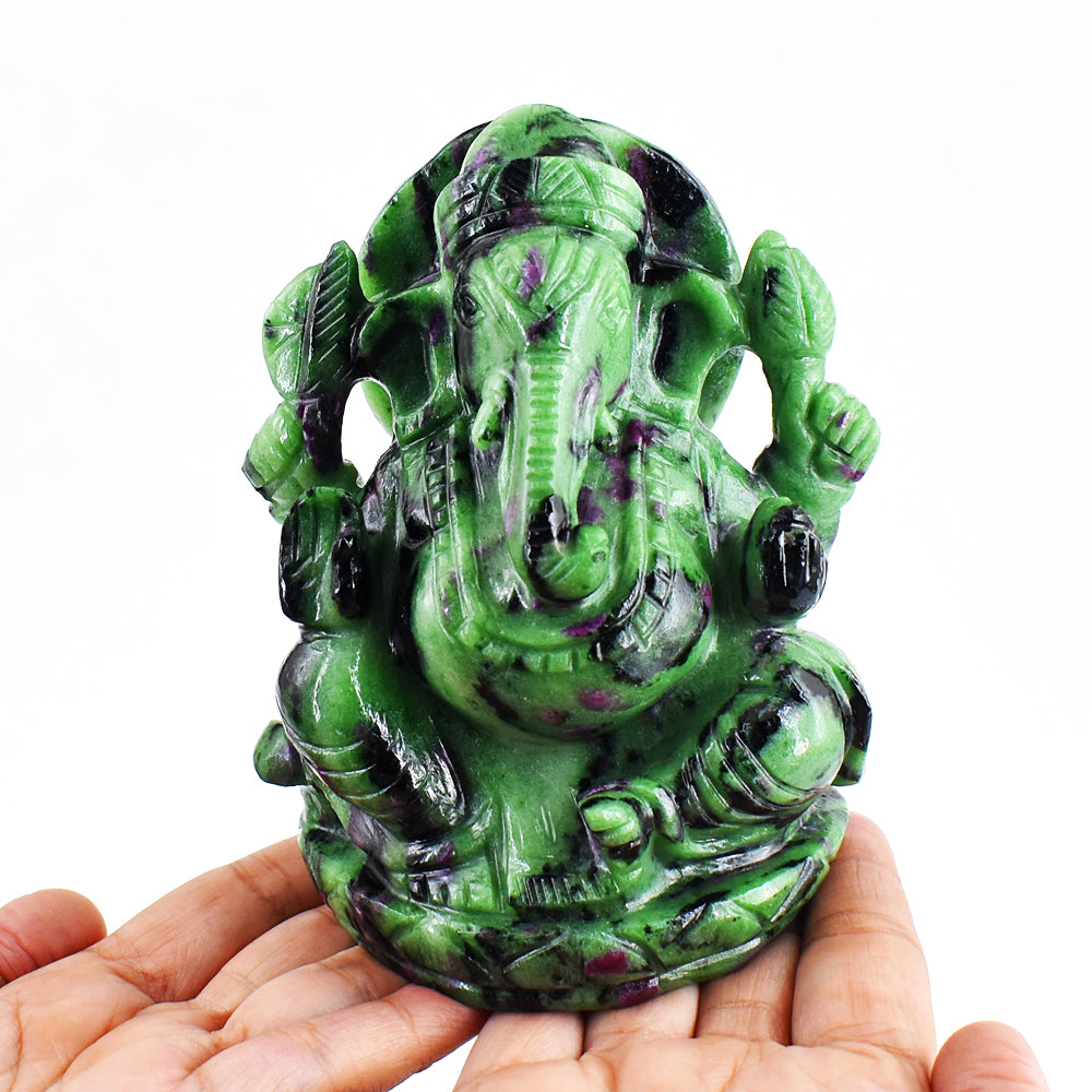 Beautiful 6156.00 Cts Genuine Ruby Zoisite Hand Carved Lord Ganesha Gemstone Carving