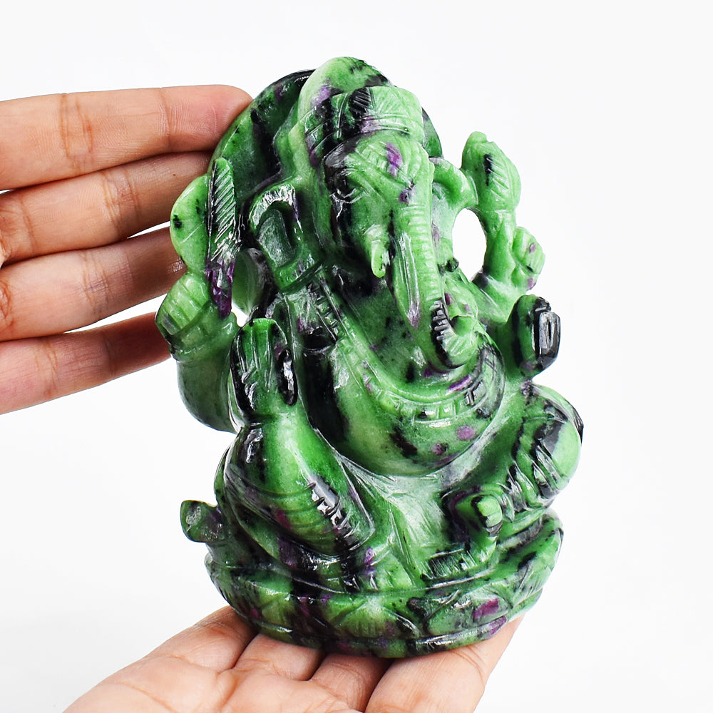 Beautiful 6156.00 Cts Genuine Ruby Zoisite Hand Carved Lord Ganesha Gemstone Carving