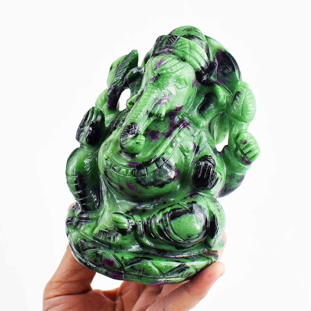 Beautiful 6156.00 Cts Genuine Ruby Zoisite Hand Carved Lord Ganesha Gemstone Carving