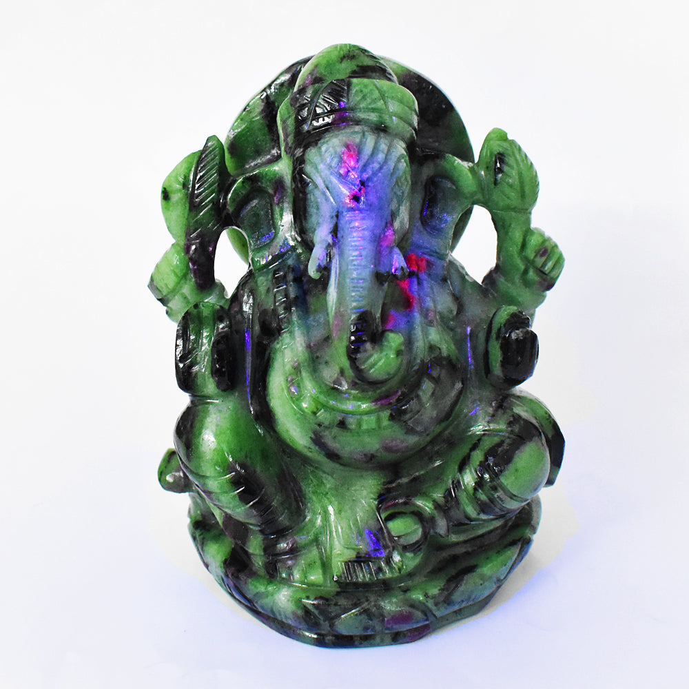 Beautiful 6156.00 Cts Genuine Ruby Zoisite Hand Carved Lord Ganesha Gemstone Carving