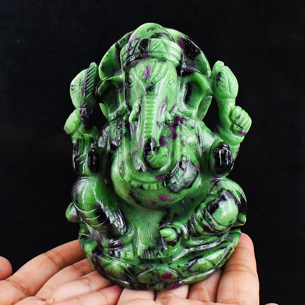 Beautiful 6156.00 Cts Genuine Ruby Zoisite Hand Carved Lord Ganesha Gemstone Carving