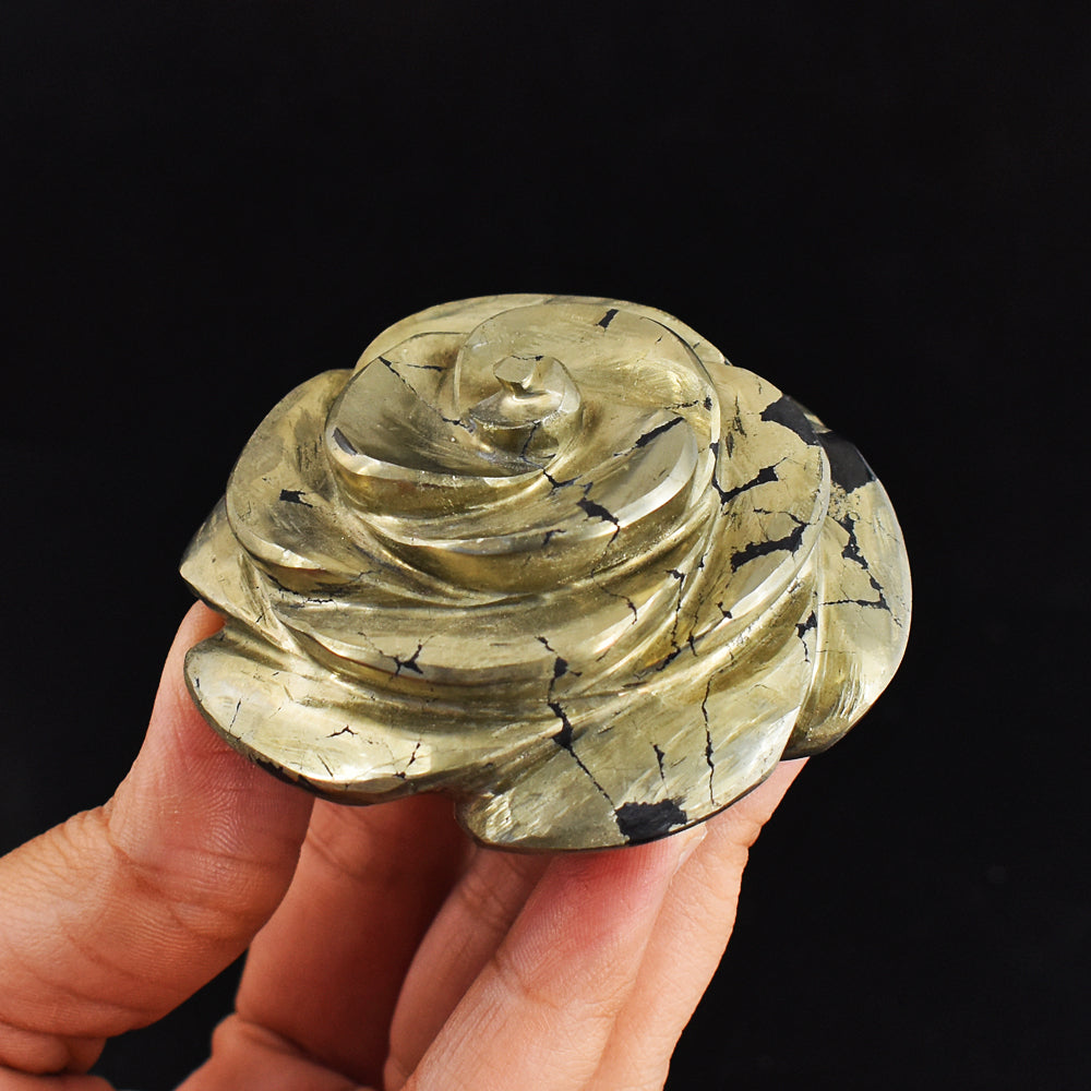 Artisian  1581.00  Carats  Genuine  Pyrite  Hand  Carved Crystal  Rose Flower Gemstone  Carving