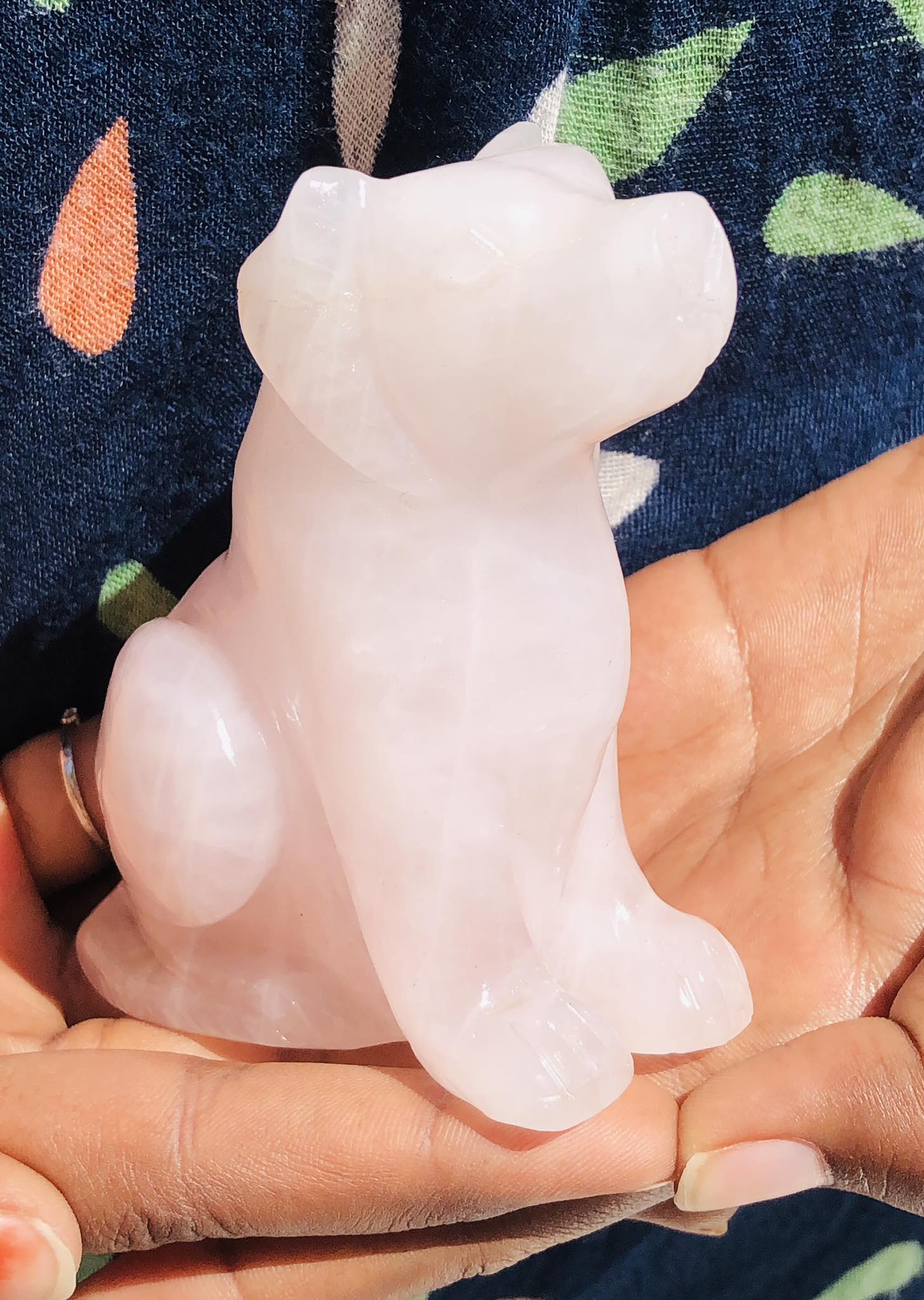 Beautiful 1632.00 Cts Genuine Rose Quartz Hand Carved Crystal Gemstone Dog Carving